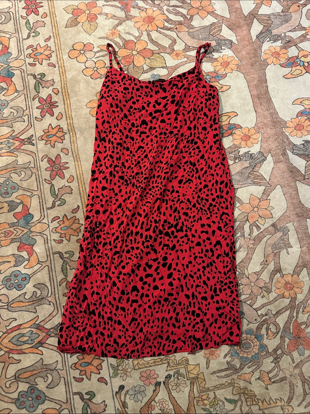 Red Leopard Print Slip Dress with Spaghetti Straps